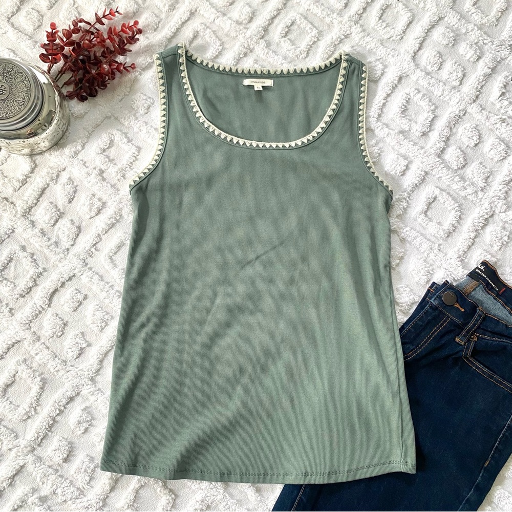 Maurices Sage Green Ribbed Tank Top w/ Crochet Trim